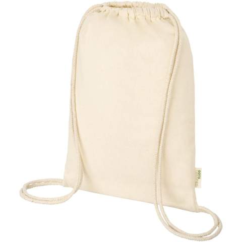 Sustainable drawstring bag with a large main compartment and cotton drawstring closure to keep all belongings safe and secure. This bag is made in India with 100 g/m² organic cotton and is OEKO-Tex certified. With a resistance up to 5 kg weight, this bag is made to last and suitable for daily use.  