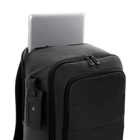 The clean design makes the backpack highly versatile and ideal for work or leisure. It’s smart enough for the boardroom, yet it still offers all the convenience and comfort of a backpack. Protect your 15.6 inch laptop with a separate, padded back compartment. Retrieve your essential items such as passport, ticket or smartphone at security or customs with this convenient, easy-to-access top pocket. The internal mesh pockets keep your small essentials organised. There is a luggage tag on the side. Made with recycled polyester embedded with the AWARE™ tracer. 2% of proceeds of each product sold with AWARE™ will be donated to Water.org. PVC free.<br /><br />FitsLaptopTabletSizeInches: 15.6<br />PVC free: true