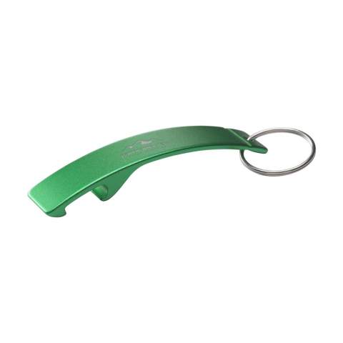 WoW! Sleutelhanger met lichtgewicht opener van 100% gerecycled alumininium. GRS-gecerticeerd. Door het gebruik van gerecycled aluminium worden minder nieuwe grondstoffen gebruikt. Dit betekent minder energieverbruik en minder waterverbruik.