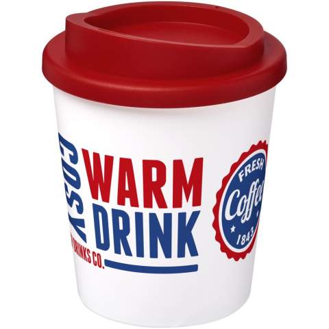 Kompakter, doppelwandiger Isolierbecher mit Schraubverschluss. Passt unter die meisten Kaffeemaschinen. Das Fassungsvermögen beträgt 250 ml. Mischen und kombinieren Sie Farben, um Ihren perfekten Becher zu kreieren. Hergestellt in Großbritannien. Verpackt in einem recycelten PE-Kunststoffbeutel. BPA-frei. EN12875-1-konform, spülmaschinen- und mikrowellengeeignet.