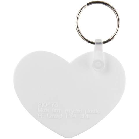 White heart-shaped keychain with metal split keyring. The metal looped ring offers a flat profile which is ideal for mailings.