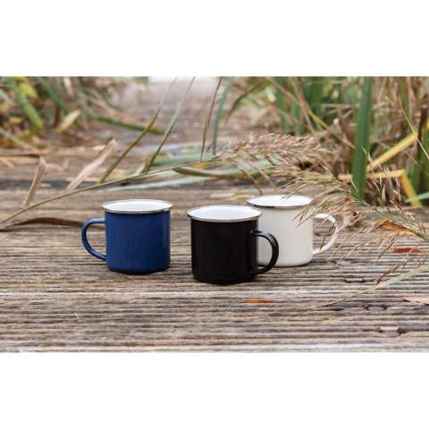 This lightweight enamel mug is perfect for camping, picnics and everyday use. Single-wall construction. This hand made item may have small imperfections but this only adds to its character. Handwash only. Content: 350 ml. 