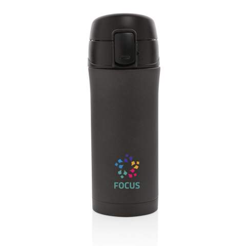 A beautiful metallic version of this great double wall stainless steel vacuum mug that keeps your drink warm for up to 5 hours or cool for up to 15 hours. The lid is lockable and therefore avoids any risk of leaking or spilling. The lid is easy to keep clean for optimal hygiene and is dishwasher safe. The unique design of the mug allows you to drink conveniently and safely with one hand directly from the mug. The size of the mug is suitable to place in any car drink holder. Capacity: 300 ml.<br /><br />HoursHot: 5<br />HoursCold: 15