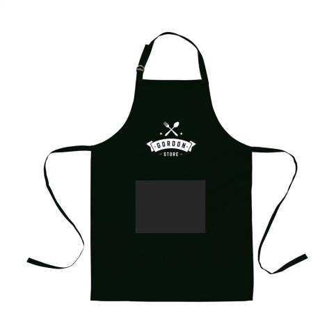 WoW! Apron made from 100% organic cotton (180 g/m²). With a patch pocket. The neckband can be adjusted with a metal clasp. One size fits all.