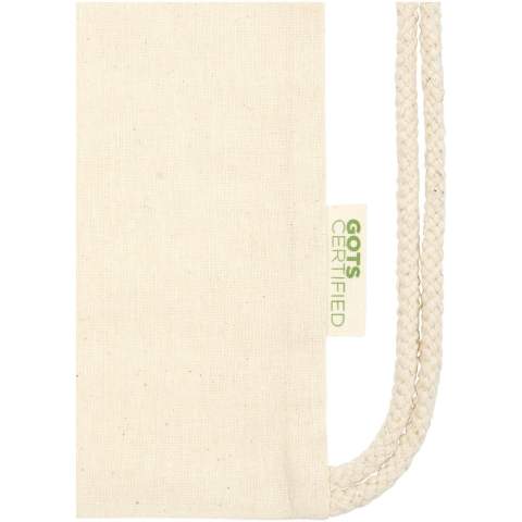 Sustainable drawstring bag with a large main compartment and cotton drawstring closure to keep all belongings safe and secure. This bag is made in India with 100 g/m² organic cotton and is OEKO-Tex certified. With a resistance up to 5 kg weight, this bag is made to last and suitable for daily use.  
