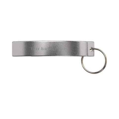 Schlüsselanhänger mit Öffner aus Aluminium.