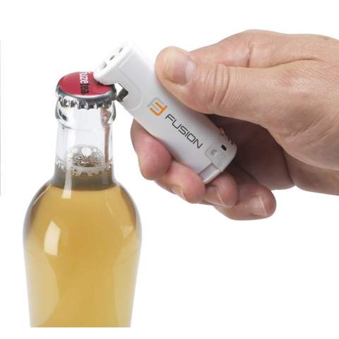 Slim electronic lighter of the brand Flameclub® with a handy bottle opener and adjustable flame. Refillable. Equipped with child lock. NEN-certified: EN13869. TÜV-certified and ISO-certified: ISO9994. Lighter are only supplied with print.