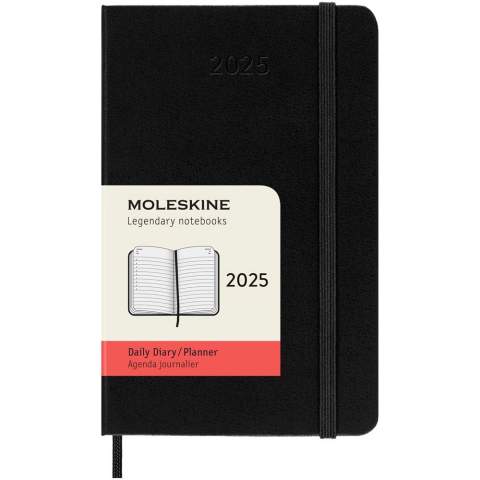 Plan out every day in the minutest detail with the Moleskine 12-month hard cover daily planner. Dated from January to December 2026, this pocket size planner is formatted to show one whole day per page – to have plenty of space to record events, appointments, to-dos, reminders and plans. Throughout the year, it grows into a day-by-day physical record of everything accomplished. Features ivory-coloured acid-free paper, a black elastic closure, a page ribbon marker, a colour coordinated expandable inner pocket, and stickers for personal customisation, as well as year stickers for the spine.