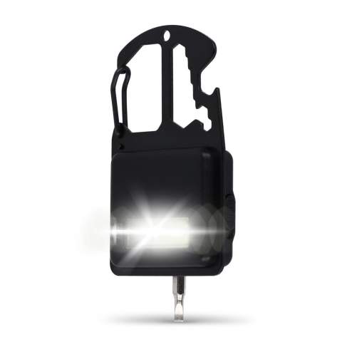 Clip this handy, pocket-sized, multifunctional tool onto your bag or belt loop, or use the magnet to attach it to any steel surface for hands-free use of the light. This tool includes five additional functions: bottle opener, nut wrench, COB light, star point screwdriver, and flathead screwdriver.