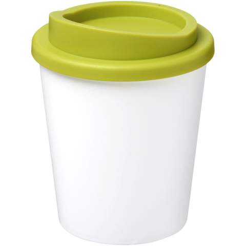 Compact, double-wall insulated tumbler with twist-on lid. Fits under most coffee makers. Volume capacity is 250 ml. Mix and match colours to create your perfect mug. Made in the UK. Packed in a recycled PE plastic bag. BPA-free. EN12875-1 compliant, dishwasher safe, and microwave safe.