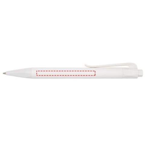 Hervulbare en duurzame balpen met klikmechanisme, gemaakt van 100% PLA (corn plastic) waardoor er minder plastic wordt gebruikt. Inclusief navulling met een schrijflengte van ongeveer 2000 meter. De pen wordt geleverd met blauwe vulling. Verpakt in een kartonnen pennenhoes.