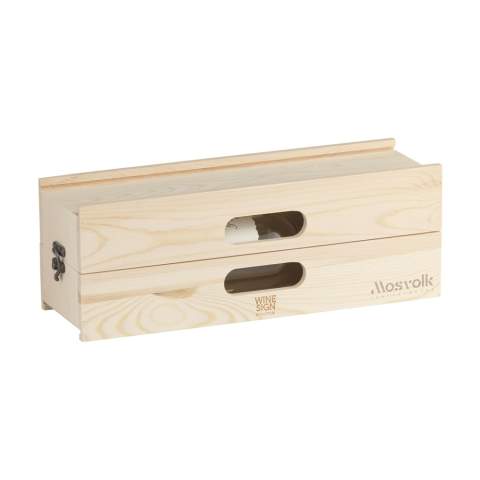 Rackpack Wine Sign: a wine gift box for one bottle of wine which can be turned into a letterbox with two rows for your own text. It contains 85 letters, numbers and symbols. Rackpack: a wine gift box made of wood with a new second life! • 85 letters and symbols included • suitable for one bottle of wine • 8-10 mm pine wood • wine not included. Each item is supplied in an individual brown cardboard box.