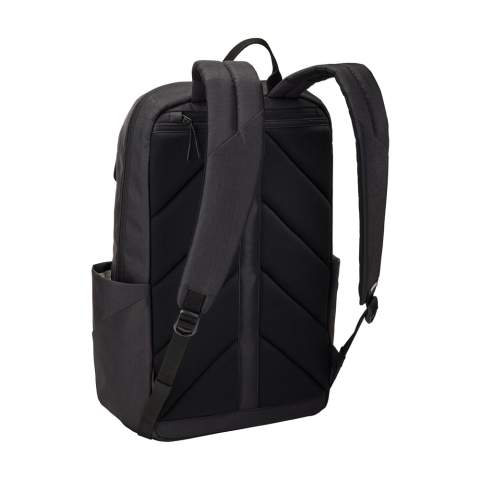 Sac à dos élégant en polyester de la marque Thule. Le compartiment généreux comporte une poche de protection pour un ordinateur portable jusqu'à 15,6 pouces et une pochette pour une tablet jusqu'à 10,5 pouces. La poche frontale avec fermeture à bouton-pression permet d'accéder rapidement au téléphone, aux clés et autres accessoires. Des poches latérales et une poche zippée cachée se trouvent à l'arrière.  Les sangles d'épaule réglables en mousse et le panneau arrière rembourré en mousse garantissent un excellent confort de transport. Le sac à dos idéal pour les trajets quotidiens. Entièrement doublé. Capacité env. 20 litres.