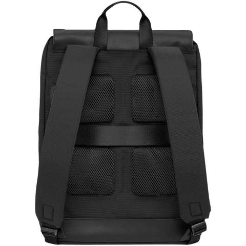The Metro Slim Backpack is a contemporary urban bag with a studied yet clean design, created to move with you around the city and hold everything you need to connect with where you are, where you’ve been and where you’re going. Features a flap with magnetic closure, 1 compartment with a water-resistant zip, adjustable padded shoulder strap for a classic fit, breathable air-mesh back for cool comfort on the move, zip pullers with Moleskine logo, stitched logo printed on reflective material, 1 secure, easy-access back pocket with a heat-sealed zipper, luggage strap to navigate longer journeys, neat top-reverse zip, my Moleskine notes pocket to store ideas, inner zip pocket, 1 organizer with 2 pen holders and 1 business card holder, inner padded compartment to separate your laptop (up to 15") from your personal belongings, embossed honeycomb lining and subtle reflective details both inside and out, bringing a touch of light to every journey. Size: 31 x 42 x 10cm. Volume 13L.