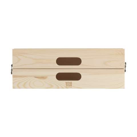 Rackpack Wine Sign: a wine gift box for one bottle of wine which can be turned into a letterbox with two rows for your own text. It contains 85 letters, numbers and symbols. Rackpack: a wine gift box made of wood with a new second life! • 85 letters and symbols included • suitable for one bottle of wine • 8-10 mm pine wood • wine not included. Each item is supplied in an individual brown cardboard box.