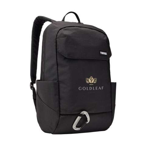 Sac à dos élégant en polyester de la marque Thule. Le compartiment généreux comporte une poche de protection pour un ordinateur portable jusqu'à 15,6 pouces et une pochette pour une tablet jusqu'à 10,5 pouces. La poche frontale avec fermeture à bouton-pression permet d'accéder rapidement au téléphone, aux clés et autres accessoires. Des poches latérales et une poche zippée cachée se trouvent à l'arrière.  Les sangles d'épaule réglables en mousse et le panneau arrière rembourré en mousse garantissent un excellent confort de transport. Le sac à dos idéal pour les trajets quotidiens. Entièrement doublé. Capacité env. 20 litres.