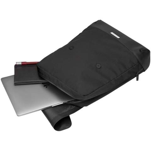 The Metro Slim Backpack is a contemporary urban bag with a studied yet clean design, created to move with you around the city and hold everything you need to connect with where you are, where you’ve been and where you’re going. Features a flap with magnetic closure, 1 compartment with a water-resistant zip, adjustable padded shoulder strap for a classic fit, breathable air-mesh back for cool comfort on the move, zip pullers with Moleskine logo, stitched logo printed on reflective material, 1 secure, easy-access back pocket with a heat-sealed zipper, luggage strap to navigate longer journeys, neat top-reverse zip, my Moleskine notes pocket to store ideas, inner zip pocket, 1 organizer with 2 pen holders and 1 business card holder, inner padded compartment to separate your laptop (up to 15") from your personal belongings, embossed honeycomb lining and subtle reflective details both inside and out, bringing a touch of light to every journey. Size: 31 x 42 x 10cm. Volume 13L.