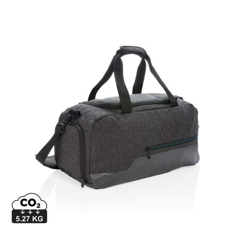 This 900D comfortable sized duffle bag is perfect for every active adventure and workout at the gym. It's made from durable polyester fabric and features water resistant coating material to protect against dirty gym floors or wet fields. Detailed with reinforced handles and a padded shoulder strap that offers a versatile carrying option. This duffle features a roomy main compartment with an inside zipper pocket to hold cash or valuables plus a breathable pocket for your shoes. A front zipper pocket with convenient storage for your cell phone, keys and other frequently used accessories. PVC free.<br /><br />PVC free: true