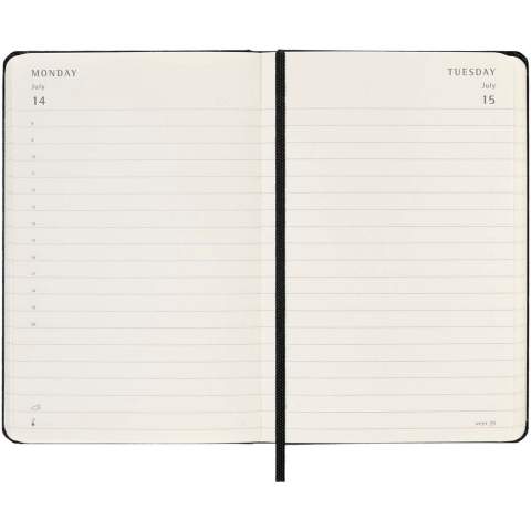 Plan out every day in the minutest detail with the Moleskine 12-month hard cover daily planner. Dated from January to December 2026, this pocket size planner is formatted to show one whole day per page – to have plenty of space to record events, appointments, to-dos, reminders and plans. Throughout the year, it grows into a day-by-day physical record of everything accomplished. Features ivory-coloured acid-free paper, a black elastic closure, a page ribbon marker, a colour coordinated expandable inner pocket, and stickers for personal customisation, as well as year stickers for the spine.