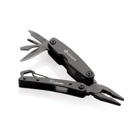 Pocket size multitool gemaakt van sterk 420 roestvrij staal. Met meerdere functies, waaronder: langneus-tang, standaardtang, draadknippers, mes, flesopener, platte schroevendraaier, Philips-schroevendraaier, vijl, vijlreiniger en karabijnhaak. Verpakt in FSC® mix verpakking.