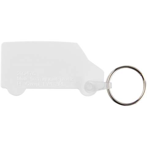 White van-shaped keychain with metal split keyring. The metal looped ring offers a flat profile which is ideal for mailings.