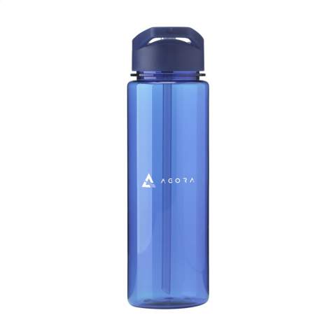 WoW! Wasserflasche mit transparentem Körper aus Tritan™ Renew from Eastman. Mit 50% recyceltem Material ohne Kompromisse bei der Qualität. Der Schraubverschluss verfügt über ein einklappbares Mundstück und einen verschließbaren Strohhalm. Beim Trinken kann man den Kopf gerade halten. So können Sie beim Fahren die Augen auf der Straße halten, während Sie trinken. Die Flasche lässt sich mühelos an einem Finger mitnehmen. Nachhaltig, wiederverwendbar und BPA-frei. Fassungsvermögen: 650 ml. Pro Stück in einer Geschenkverpackung.