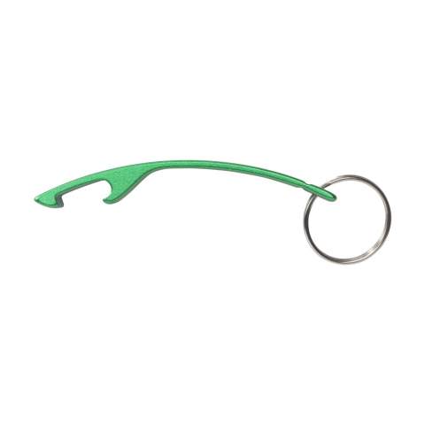 WoW! Sleutelhanger met lichtgewicht opener van 100% gerecycled alumininium. GRS-gecerticeerd. Door het gebruik van gerecycled aluminium worden minder nieuwe grondstoffen gebruikt. Dit betekent minder energieverbruik en minder waterverbruik.