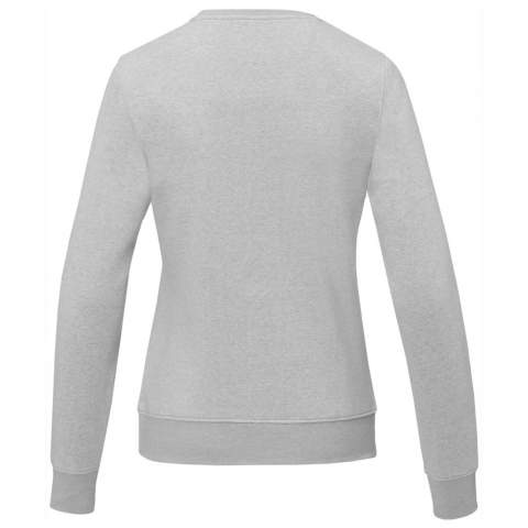 Interior custom branding options. Tearaway-cutaway main label for tagless comfort. Crew neck. Flat knit rib collar. Flat knit rib cuffs. Flat knit rib bottom hem. Brushed on the inside. Self-fabric necktape. Shaped seams and tapered waist for flattering fit.
