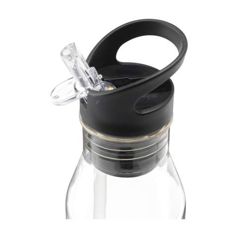 WoW! Water bottle with transparent body from RPET. The screw cap has a collapsible mouthpiece and sealable straw, allowing you to keep your head straight while drinking. This way you can take a sip whilst also keeping your eyes on the road while driving. This bottle is easy to carry with one finger. Reusable, leak proof and not dishwasher-safe. GRS-certified. Total recycled material: 71,5%. Capacity 720 ml.