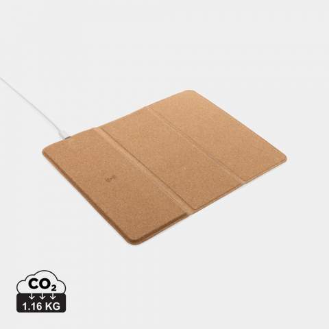 Wireless 10W charging mousepad with complete FSC 100% cork exterior. Can be used both as a mousepad and as a phone stand. Wireless charging compatible with all QI enabled devices like Android latest generation, iPhone 8 and up. Including 120 cm type C charging cable made from RCS certified recycled TPE. Packed in FSC® mix kraft box. Type-C in; 9V/2A; Wireless output 9V/1.1A (10W)<br /><br />WirelessCharging: true<br />PVC free: true