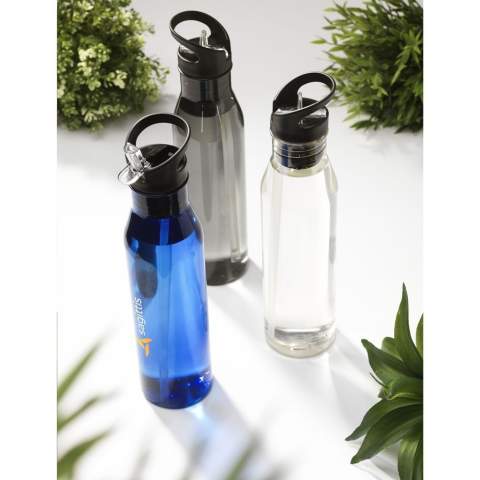 WoW! Water bottle with transparent body from RPET. The screw cap has a collapsible mouthpiece and sealable straw, allowing you to keep your head straight while drinking. This way you can take a sip whilst also keeping your eyes on the road while driving. This bottle is easy to carry with one finger. Reusable, leak proof and not dishwasher-safe. GRS-certified. Total recycled material: 71,5%. Capacity 720 ml.