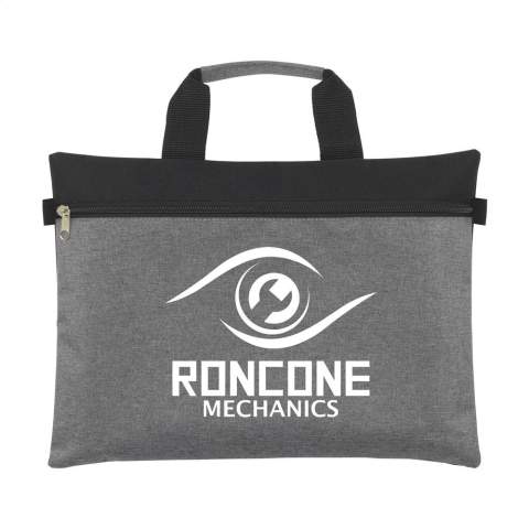 Grand sac à documents en polyester Oxford 300D dans une combinaison chic de gris bruyère et noir. Avec une poignée renforcée, une doublure intérieure et une fermeture Éclair.