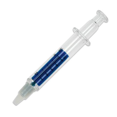 Transparent injection highlighter. Colour indicates writing colour.