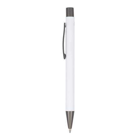 The recycled aluminum edition of our popular New York pen, with a soft touch finish; an elegant, aluminum ball pen with a sleek vibe. The pen comes with black writing ink.