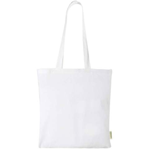 Sustainable tote bag with a large open main compartment providing plenty of space to carry around all of the essentials. The 32 cm long handles makes it comfortable and easy to carry around wherever you go. This tote bag is made in India with 100 g/m² organic cotton and is OEKO-Tex certified. Resistance up to 5 kg weight.