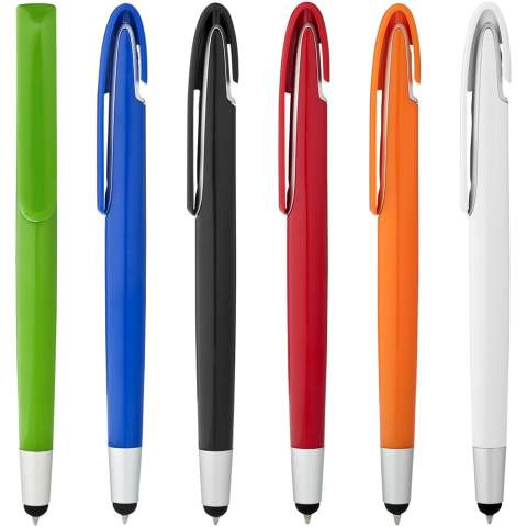 Stylus ballpoint pen with click action mechanism.