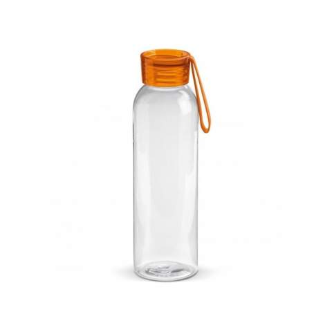 Single walled transparent Tritan drinking bottle with coloured cap. This useful water bottle is equipped with a silicone strap so that it is easy to carry or can be attached to a bag for example. Suitable for cold, non-carbonated drinks and the bottle is BPA-free. Delivered in a gift box.