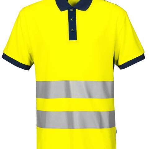 • bicolor polo met drieknoopssluiting<br />• ribboord aan de kraag<br />• functioneel materiaal dat vocht wegvoert van het lichaam<br />• sneldrogend<br />• krimp- en kreukvrij<br />• gesealde reflectiebanden met stretch