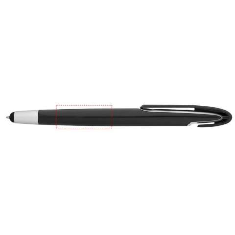 Stylus ballpoint pen with click action mechanism.
