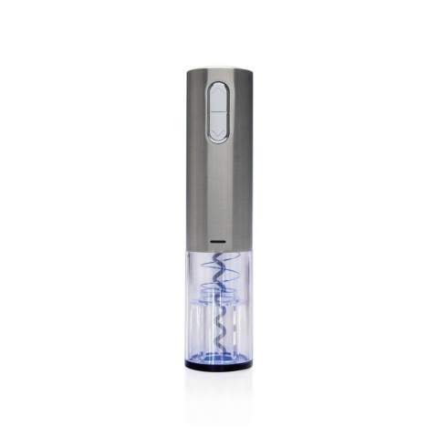 Modern electric corkscrew with innovative 3.6V lithium battery. With built-in blue light. Opens your wine bottle with ease in 8 seconds. Including micro USB cable to charge the device. Packed in a giftbox.
