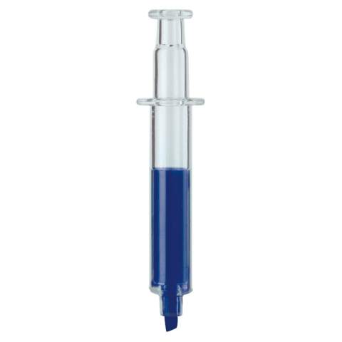 Transparent injection highlighter. Colour indicates writing colour.
