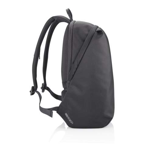 For university, school, work or your next trip, the Bobby Soft Backpack is ready! The iconic Bobby anti-theft design with hidden RFID protected pockets, no front access and hidden zippers is now complemented with a safe zipper puller on the main compartment. In the main compartment, you can easily organise your gear with a padded 15.6" laptop compartment, notebook pocket, smart pockets and a keychain clip. The top of the backpack is expandable giving additional space. This backpack is also equipped with an integrated USB charging port and water repellent material. Made from R-pet materials and AWARE™ tracer. With AWARE™, the use of genuine recycled fabric materials and water reduction is guaranteed, by using the AWARE disruptive physical tracer and blockchain technology. Each Bobby Soft saves 22L of water and reuses 37 plastic bottles. Registered design®