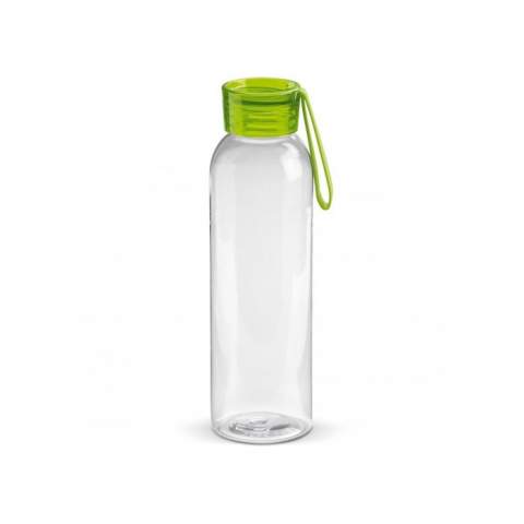 Transparente Wasserflasche mit farbigem Verschluss, mit einem Fassungsvermögen von 600ml. Eine sehr handliche Wasserflasche für viele Zwecke, zum Beispiel für das Training. Diese Wasserflasche ist mit einem Band ausgestattet, sodass sie leicht zu transportieren oder an einer Tasche befestigt werden kann. 