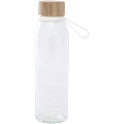 Bouteille à eau en verre à simple paroi avec couvercle vissé en bambou provenant de sources plus durables et socialement responsables. Elle est dotée d’une sangle en silicone confortable pour faciliter le transport. Livré dans un coffret cadeau en carton recyclé. Capacité : 500 ml.