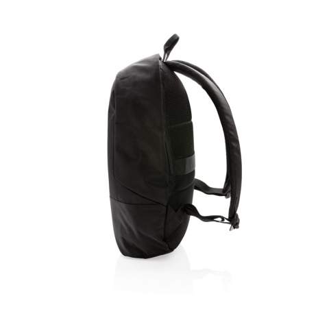 Go to school or off to work carrying all your daily essentials safely protected in this anti-theft backpack. Includes 15" padded laptop pocket. This lightweight and durable backpack features compact and minimalist construction. Incorporating RFID protected sleeve pockets. Made out of 600D two tone polyester & PVC free.