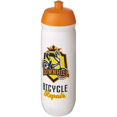 Single-walled sport bottle with a screw-fix pull-up lid. Made from flexible MDPE plastic, this squeezy bottle is perfect for sporting environments. Volume capacity is 750 ml. Contact us for additional colour combinations. Made in the UK. BPA-free. EN12875-1 compliant and dishwasher safe.