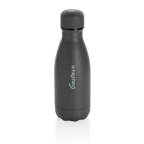 Verhoog uw dagelijkse waterinname met deze unikleur vacuüm geïsoleerde roestvrijstalen fles. De fles houdt gekoelde dranken maximaal 15 uur koud en warme dranken maximaal 5 uur warm. Met een basis die in de meeste bekerhouders past, houdt deze slank uitziende waterfles je overal onderweg gehydrateerd. Met een capaciteit van 260ml ideaal voor kinderen om of in je tas te gooien.<br /><br />HoursHot: 5<br />HoursCold: 15