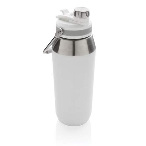 The ultimate stainless steel bottle for on-the-go versatility. The lid has a dual function that has both a flip top straw and screw cap so you can choose how you want to drink from the bottle! The bottles features a top handle for easy carrying.  Double wall vacuum insulated stainless steel keeps beverages hot for up to 5 hours or cold for up to 15 hours. A powder coat finish creates a highly durable exterior. Capacity 1000ml. BPA free.