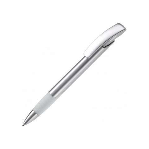 A Toppoint design modern ball pen. Unique design with silver parts and matt, metal tip. Coloured grip and spacer.