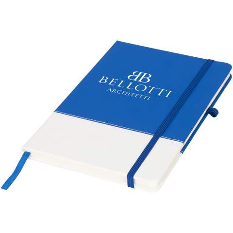A5 Notizbuch mit zweifarbigem Farbblock-Cover. Enthält 80 Blatt (70 g/m²) liniertes Papier.